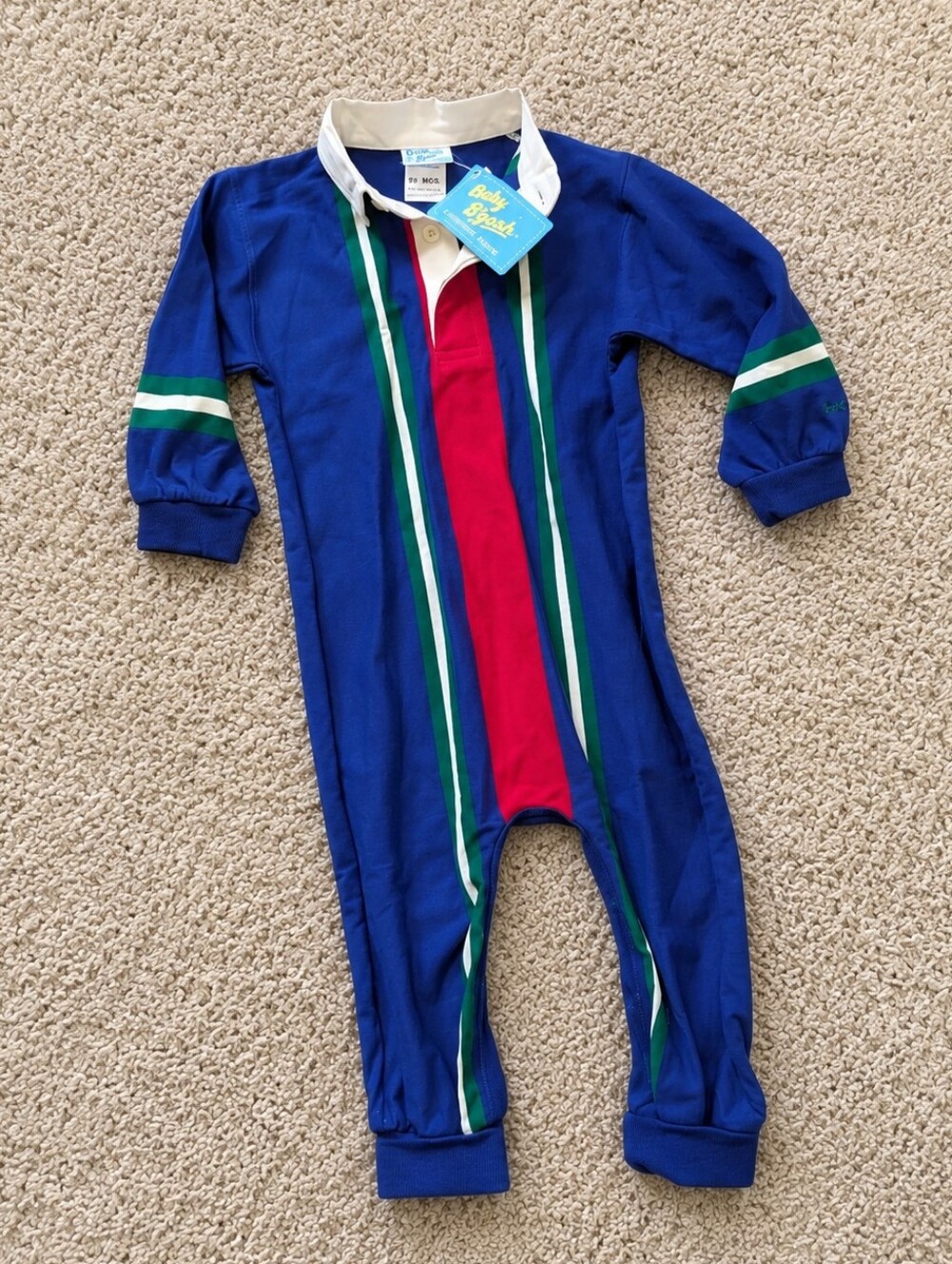 Vintage Baby B'gosh Oshkosh Long Sleeve Rugby Romper Boys 18 Months NEW